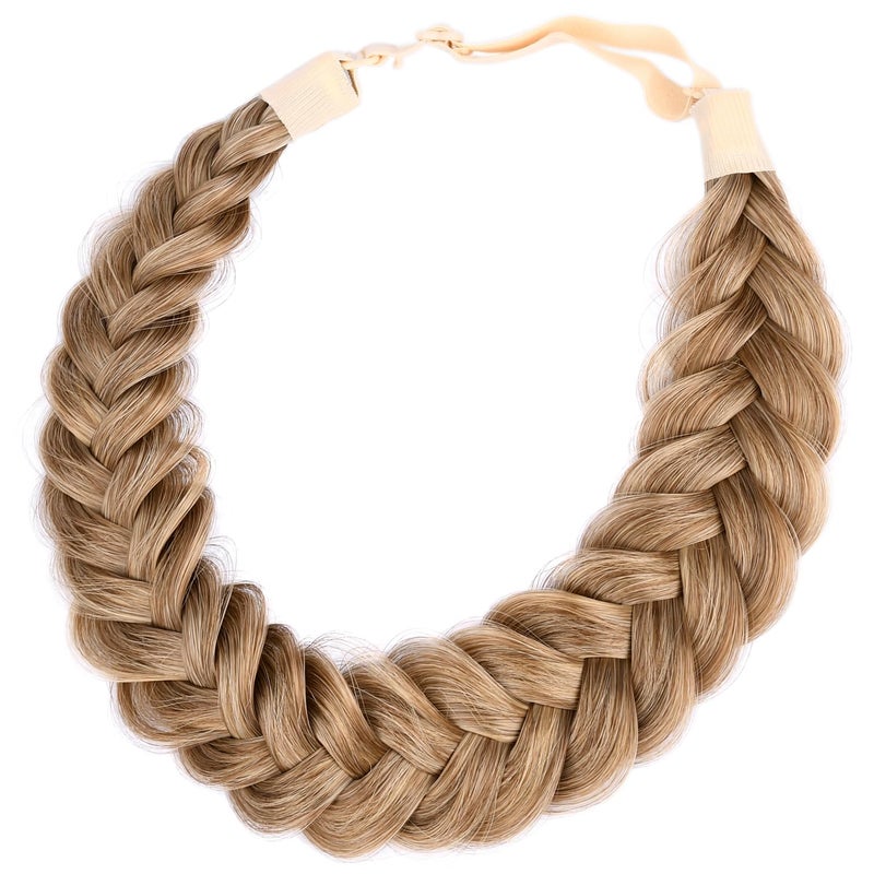 BOBIYA Messy Wide 2 Strands Synthetic Hair Dark Blonde Braided Headband Classic Chunky Braid Headband Elastic Stretch Hairpiece Women Dark Blonde